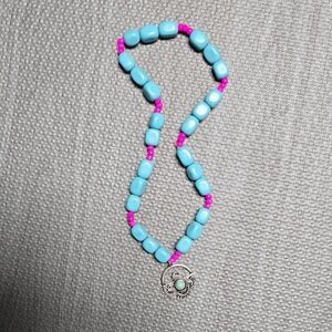 Kids Beaded Necklace with Pendant - Blue and Pink